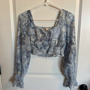 Elegant Blue Floral Women's Blouse